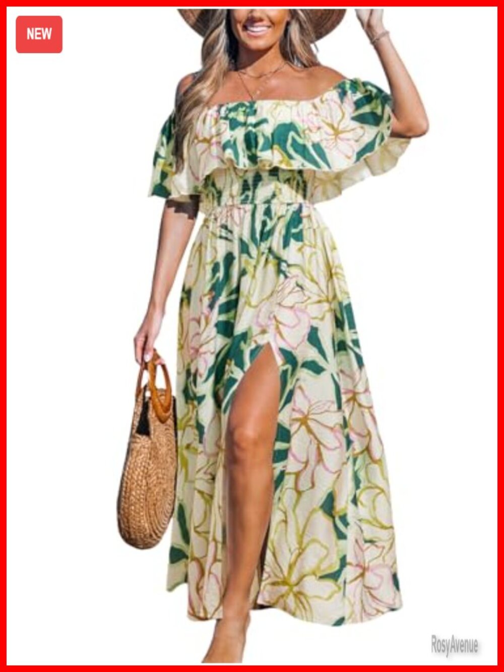 CUPSHE Ruffle Floral Maxi Dress Off Shoulder Beach Backless Sundress